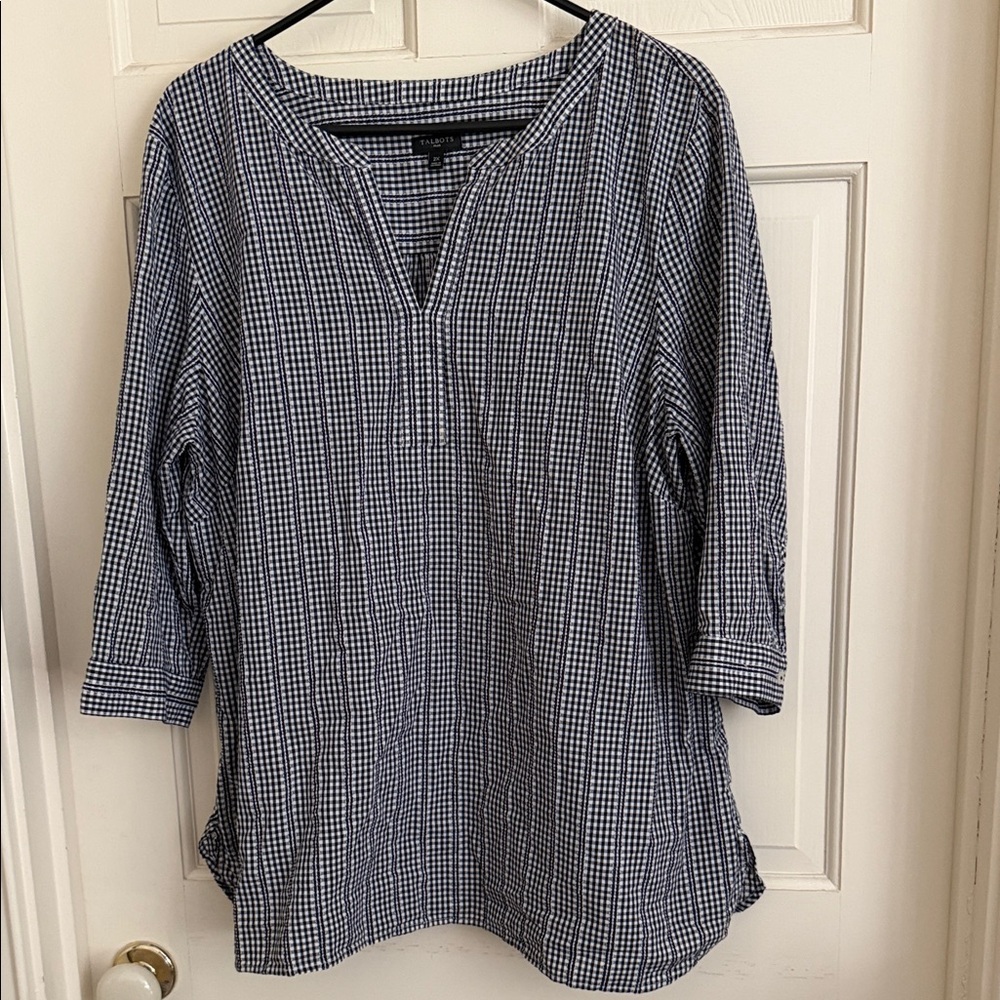 Talbots Navy Checkered Tunic Top
